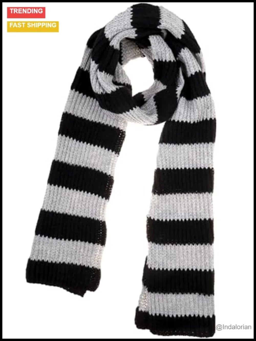 Striped Winter Scarf, 100% Acrylic Knit, Soft Cashmere-Like Touch, 67x10 inches